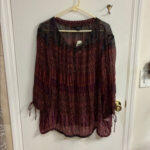 NWT Lucky Brand Burgundy and BluebSheer Blouse in Sz 3X